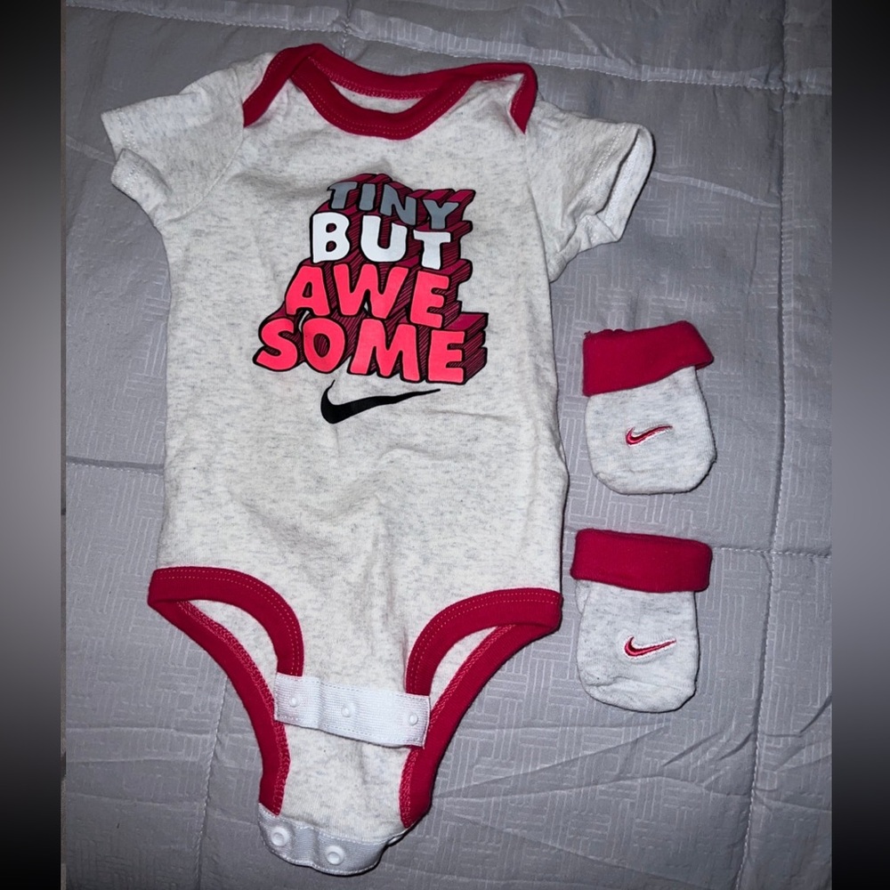 Nike Infant onesie and Booties hot pink and White